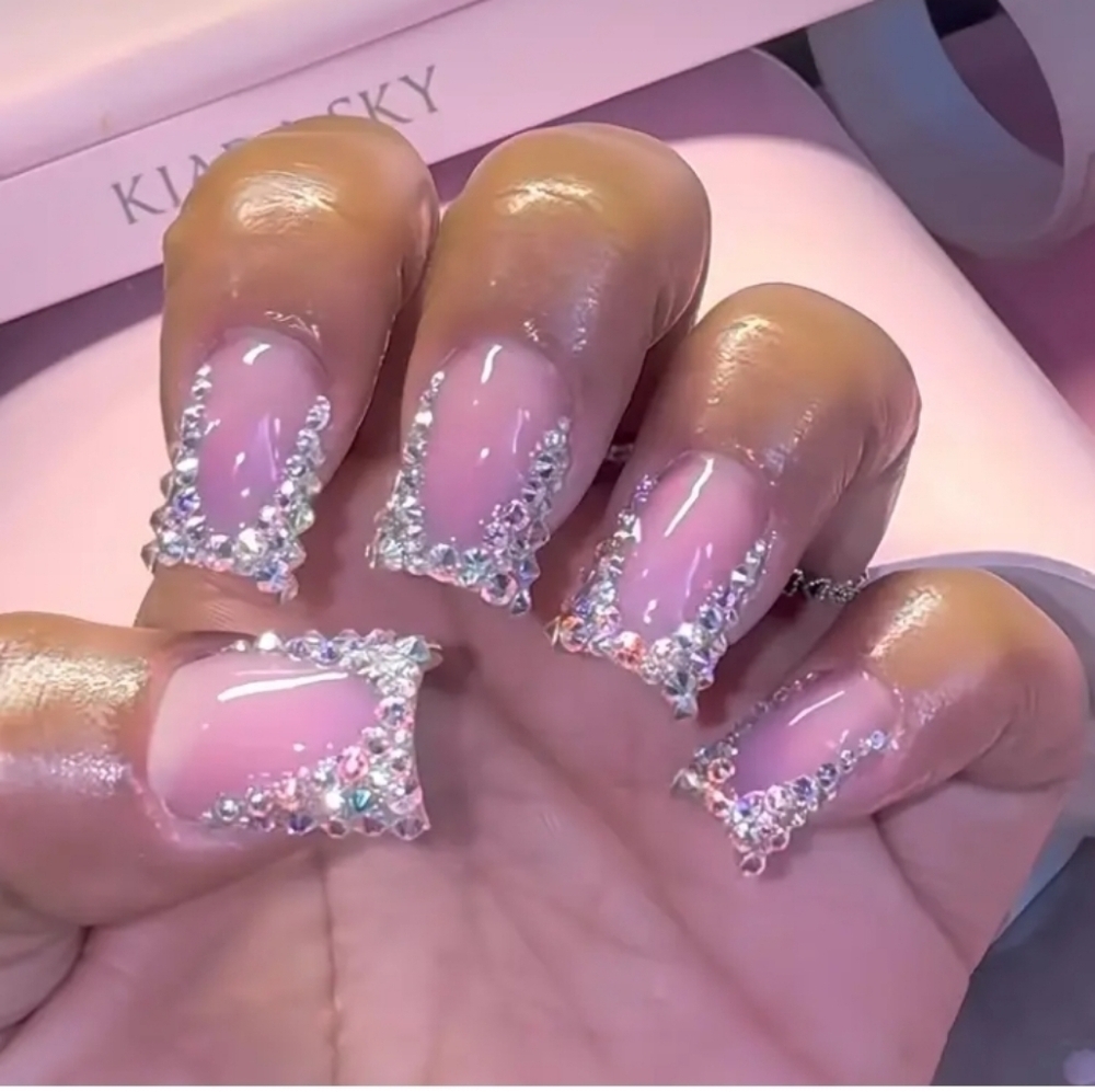 🔥3/$21 Rhinestone Embellished Medium Square Press on nails